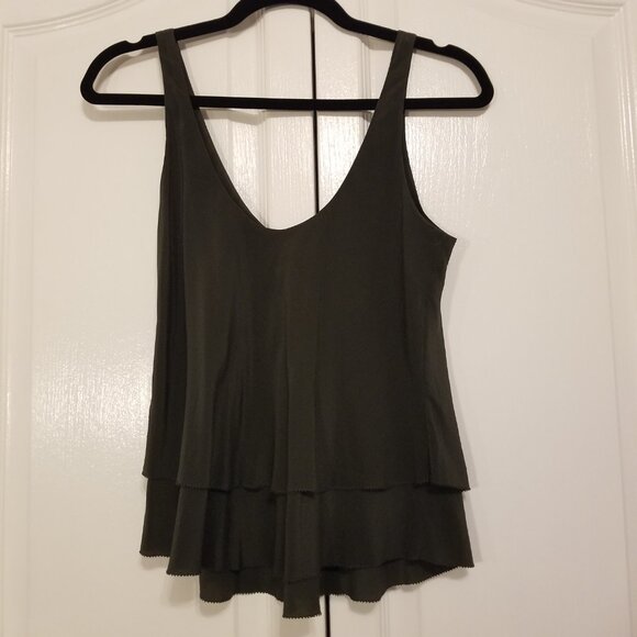 Babaton Silk Grey Shirt Layered Tank Top Flared Cropped Aritzia Flowy Shirt XS - Picture 3 of 8